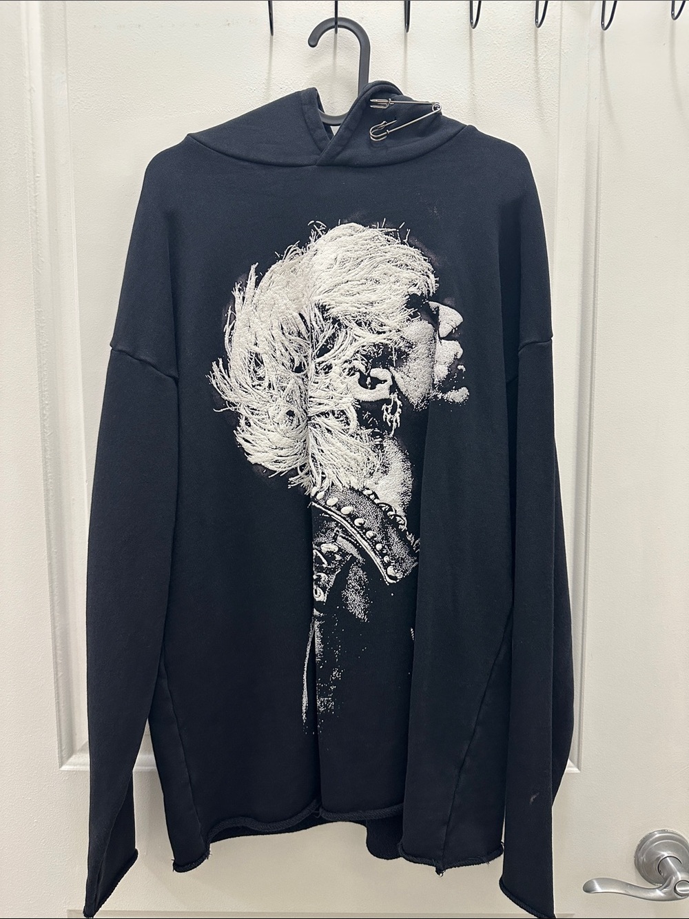 Machine Gun Kelly Black Graphic Hoodie with White Portrait Print